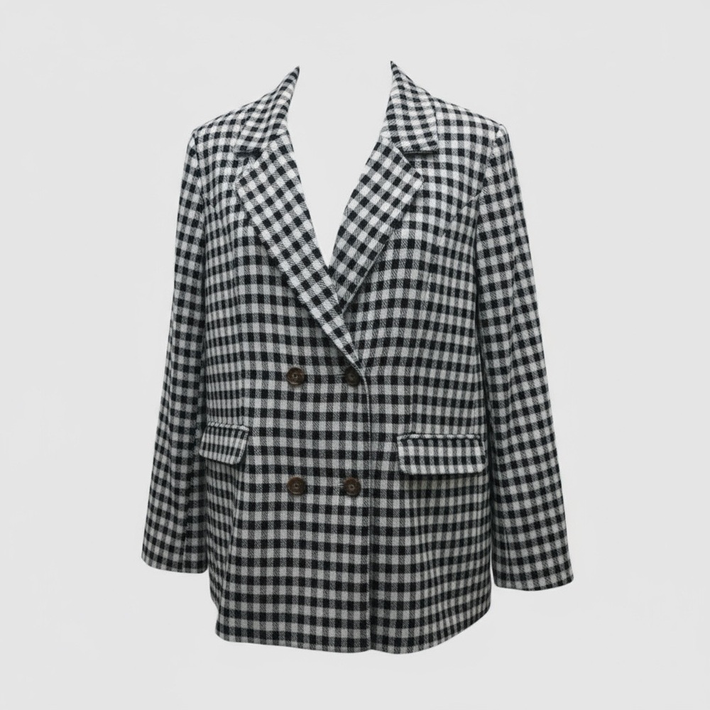 Belle‎ Kim Grave Coat Womens XL Plaid Double Breasted Checkered Jacket Preppy